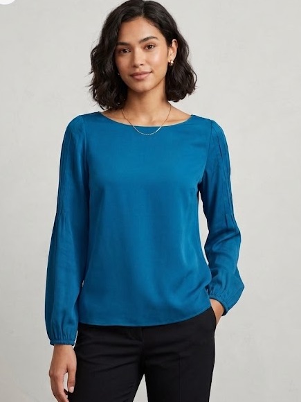 Elie Tahari Silk Long Sleeve Blouse Balloon Sleeve Blue Size Small